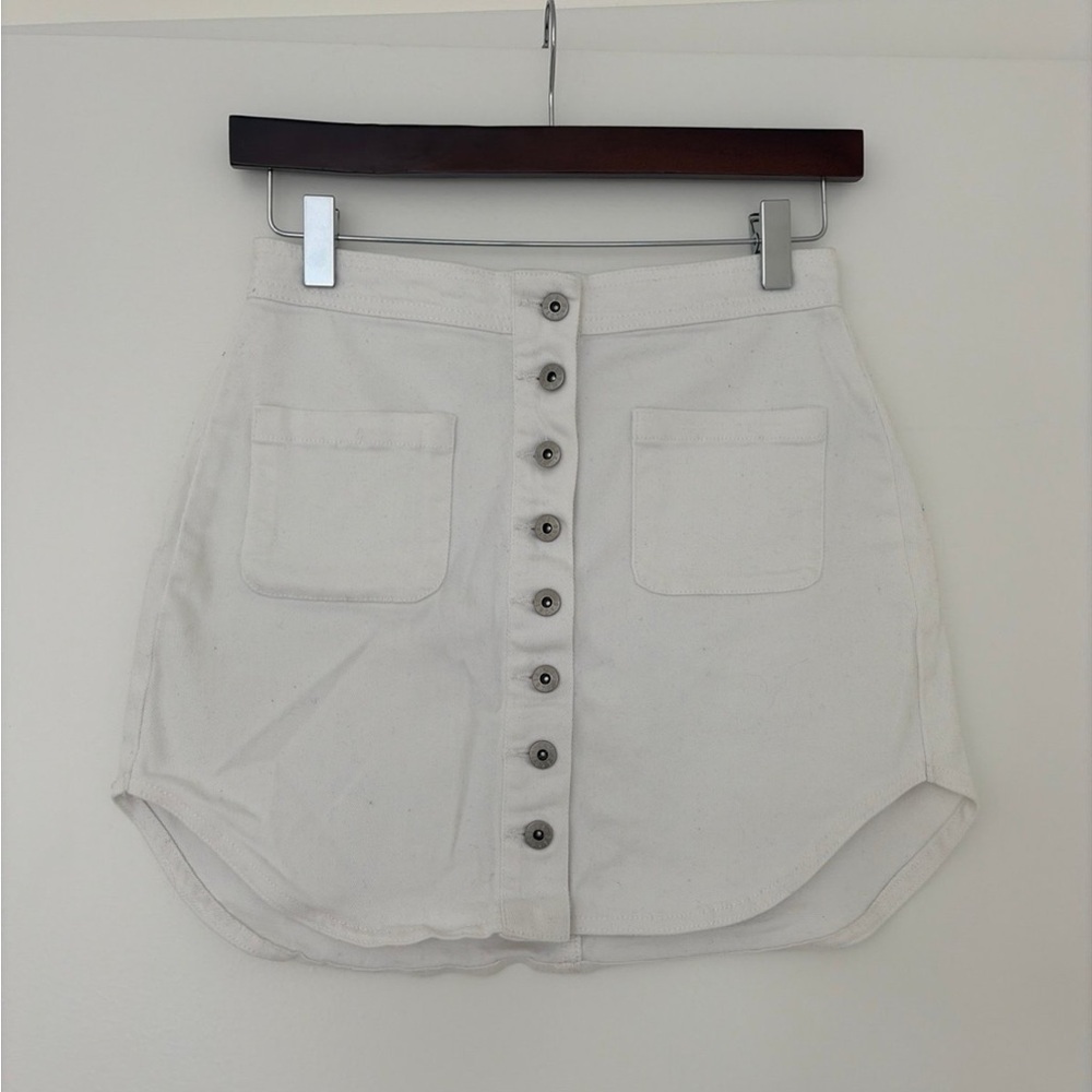 BB Dakota White Denim Button-Front Mini Skirt